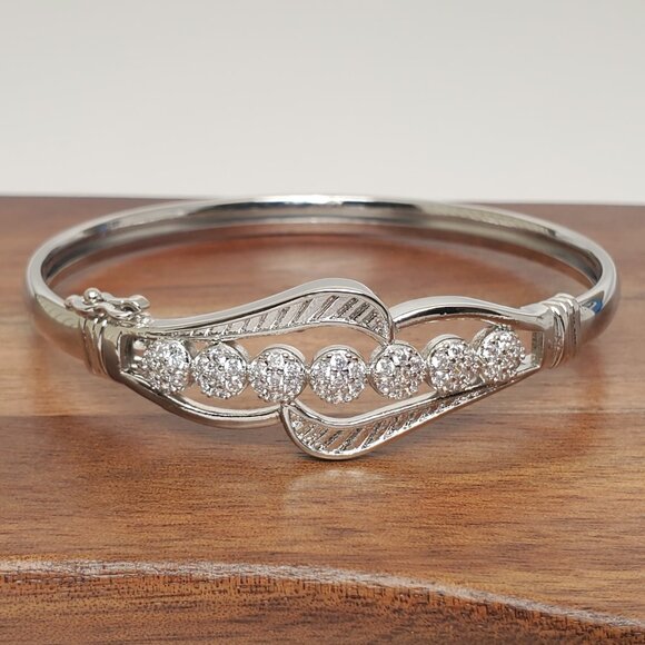 14K White Gold 7" Womens 2ct Diamond Bangle Bracelet 14K Sterling Silver Jewelry - Picture 1 of 5